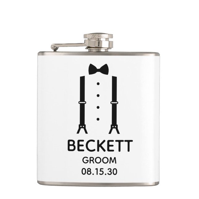 Groom Black Bow Tie Flask (Front)