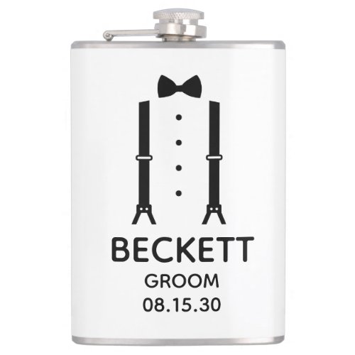 Groom Black Bow Tie Flask