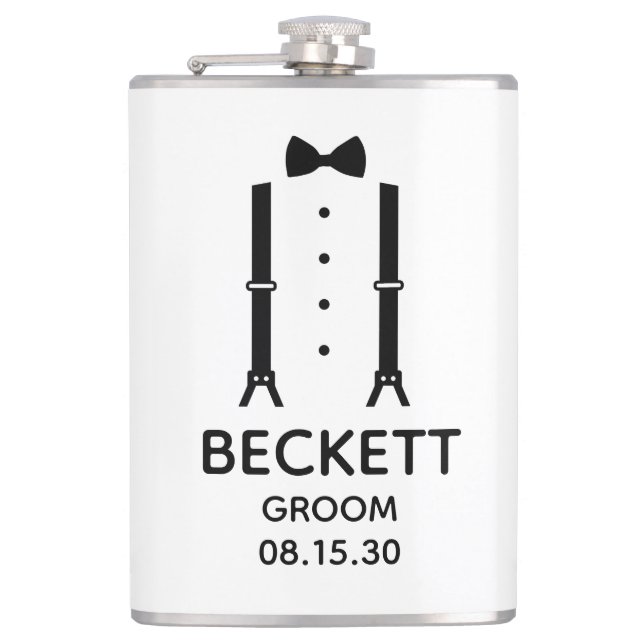 Groom Black Bow Tie Flask (Front)