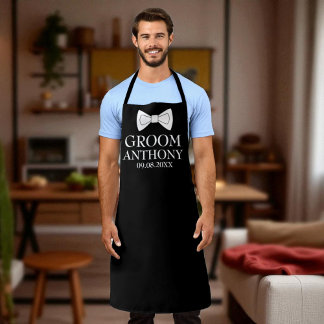 Groom Black Elegant Bachelor party Wedding Apron