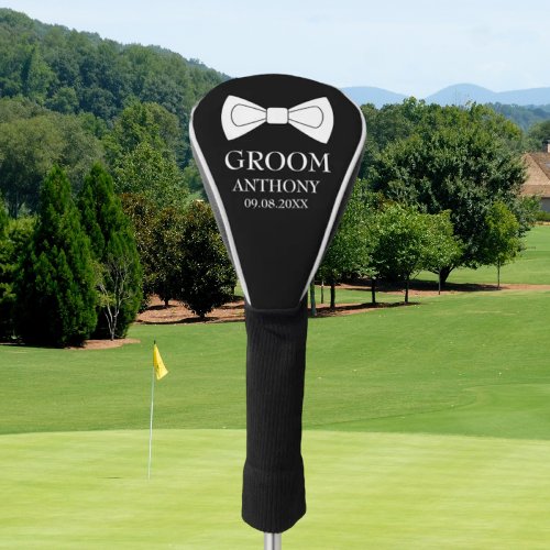 Groom Black Elegant Modern Name Gifts Wedding  Golf Head Cover