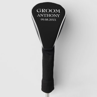 Groom Black Elegant Modern Name Gifts Wedding Golf Head Cover