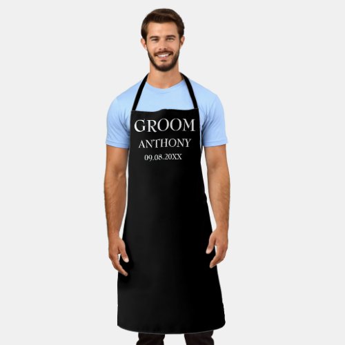 Groom Black Elegant Modern Wedding  Apron