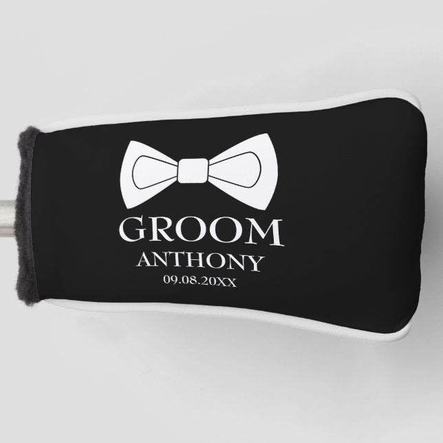 Groom Black Elegant Modern Wedding  Golf Head Cover (Front)
