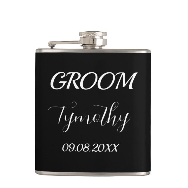 Groom Black Elegant Simple Gifts Wedding  Flask (Front)