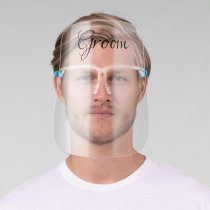 Groom Black Script Wedding Face Shield