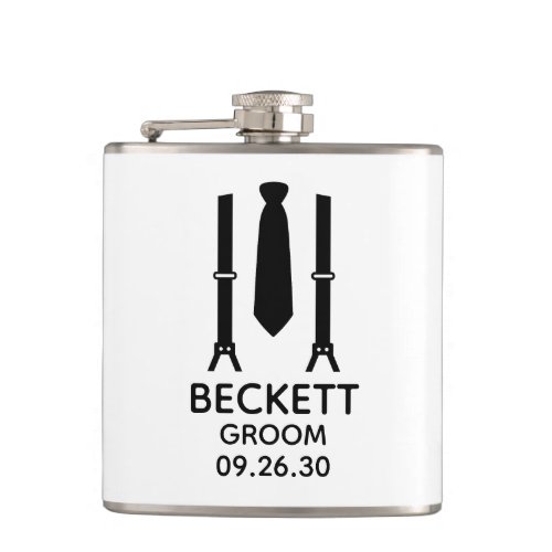 Groom Black Tie Flask