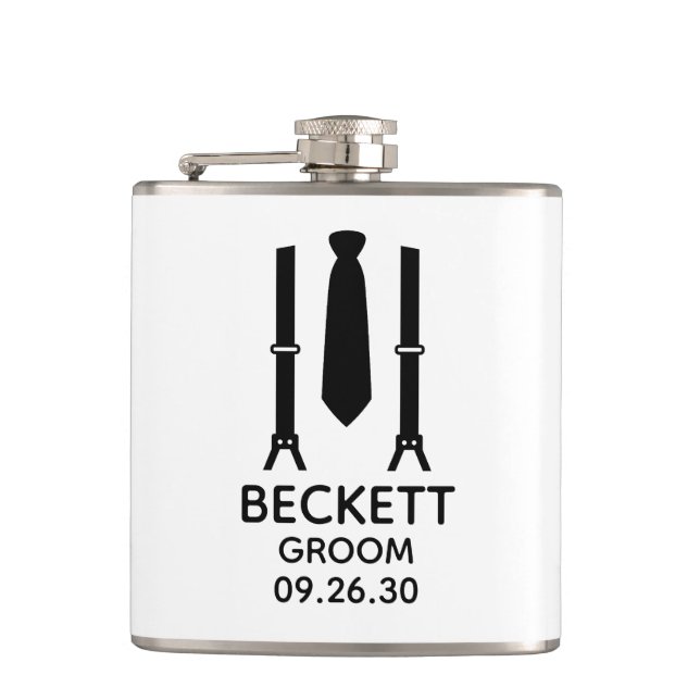 Groom Black Tie Flask (Front)