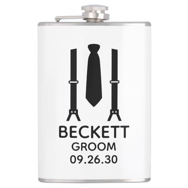 Groom Black Tie Flask (Front)