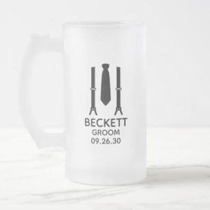 Groom Black Tie Frosted Glass Beer Mug