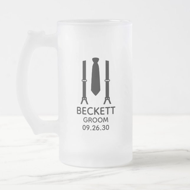 Groom Black Tie Frosted Glass Beer Mug (Left)