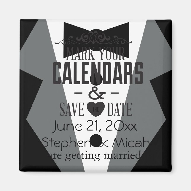 Groom Black Tie Tuxedo Save the Date Magnet (Front)