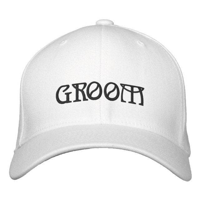 Groom black & white elegant chic wedding embroidered baseball cap (Front)