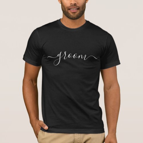 Groom Black White modern script wedding T_Shirt
