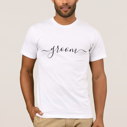Groom Black White modern script wedding T_Shirt