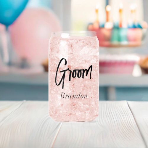 Groom Black White Script Wedding  Can Glass