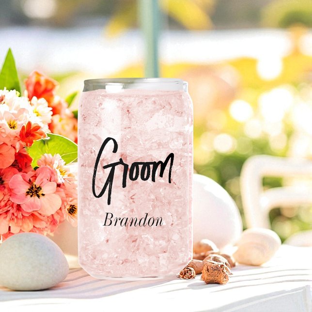 Groom Black White Script Wedding  Can Glass (Creator Uploaded)