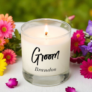 Groom Black White Script Wedding Scented Candle