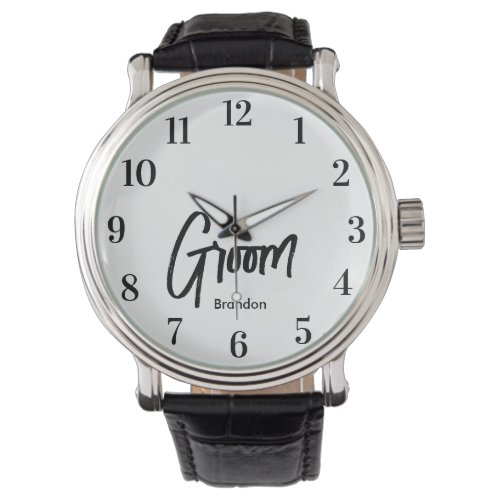 Groom Black White Script Wedding  Watch