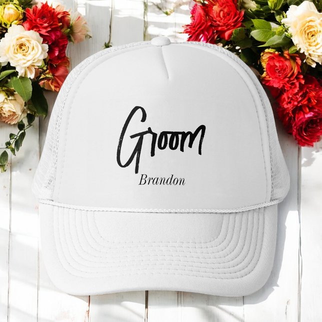 Groom Black White Trucker Hat (Creator Uploaded)