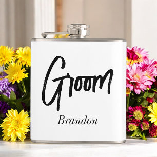 Groom Black White Wedding Flask