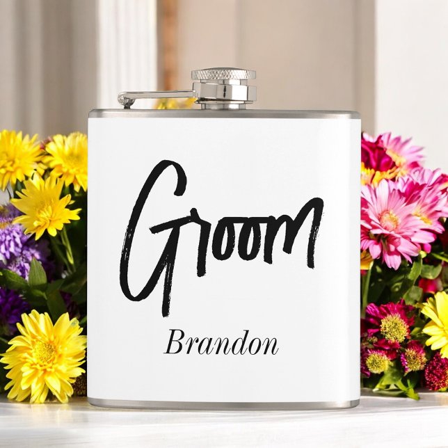 Groom Black White Wedding Flask (Creator Uploaded)