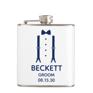 Groom Blue Bow Tie Flask