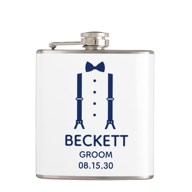Groom Blue Bow Tie Flask (Front)