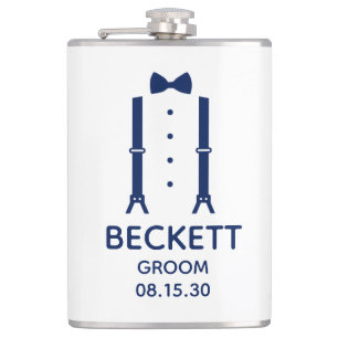 Groom Blue Bow Tie Flask