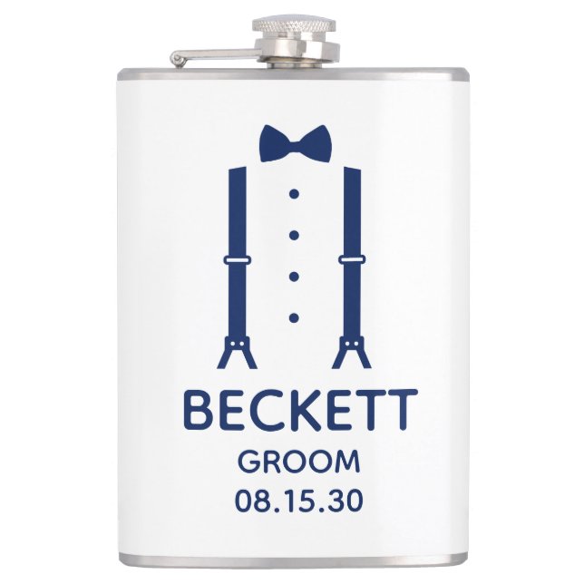 Groom Blue Bow Tie Flask (Front)