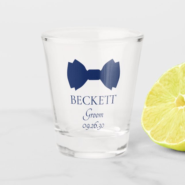 Groom Blue Bow Tie  Shot Glass (Front)