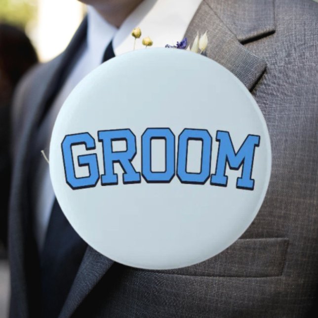 GROOM – Blue College Font Wedding & Bachelor Party Button (Creator Uploaded)