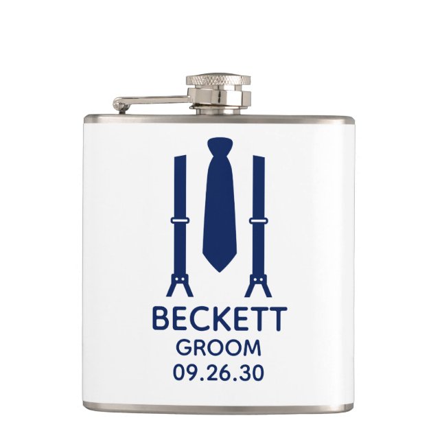 Groom Blue Tie Flask (Front)