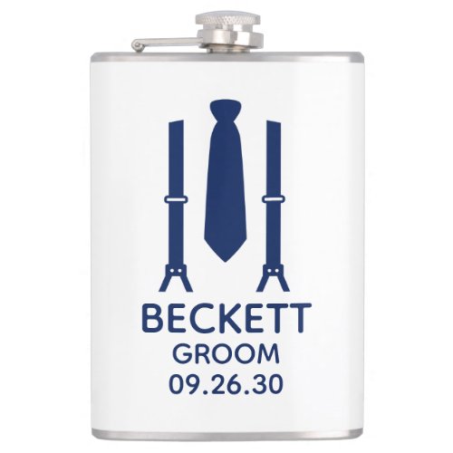 Groom Blue Tie Flask