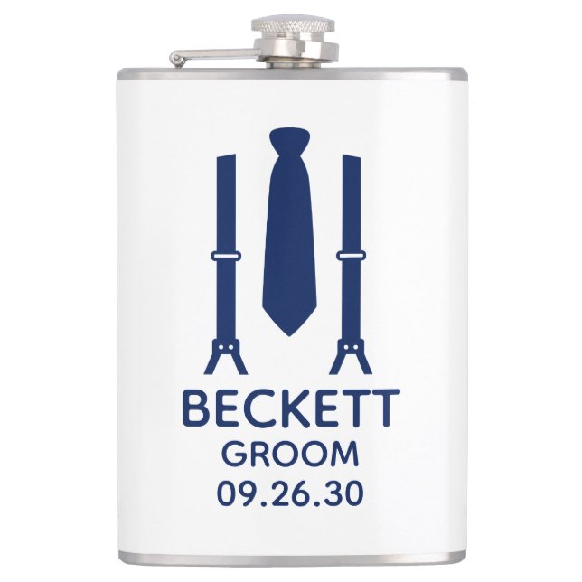 Groom Blue Tie Flask (Front)