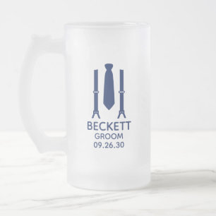 Groom Blue Tie Frosted Glass Beer Mug