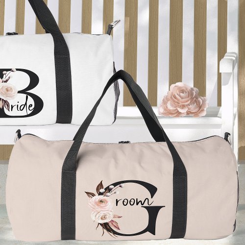 Groom Boho Floral Letter Wedding Overnight Duffle Bag