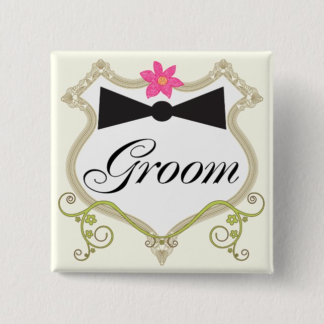 Groom Bow Tie Wedding Badges Pinback Button (Front)
