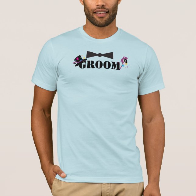 Groom Bowtie Plum Rose Stars Top Hat T-shirts (Front)