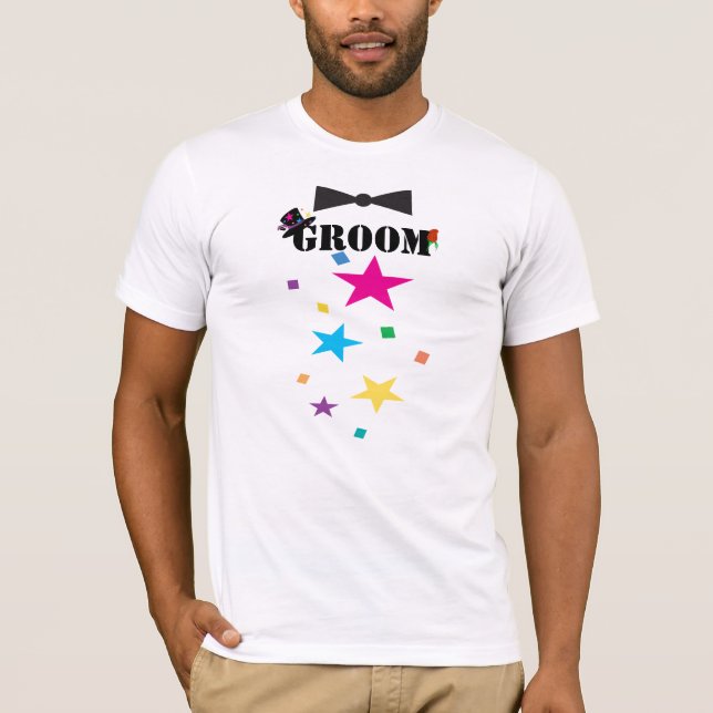 Groom Bowtie Plum Rose Stars Top Hat T-shirts (Front)