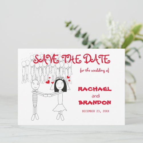 groom bride cartoon Flat Save The Date Card