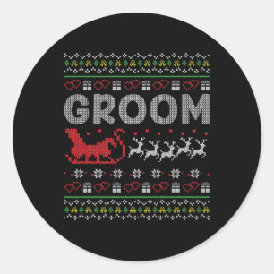 Groom Bride Christmas Xmas Ugly Matching Couple Gi Classic Round Sticker