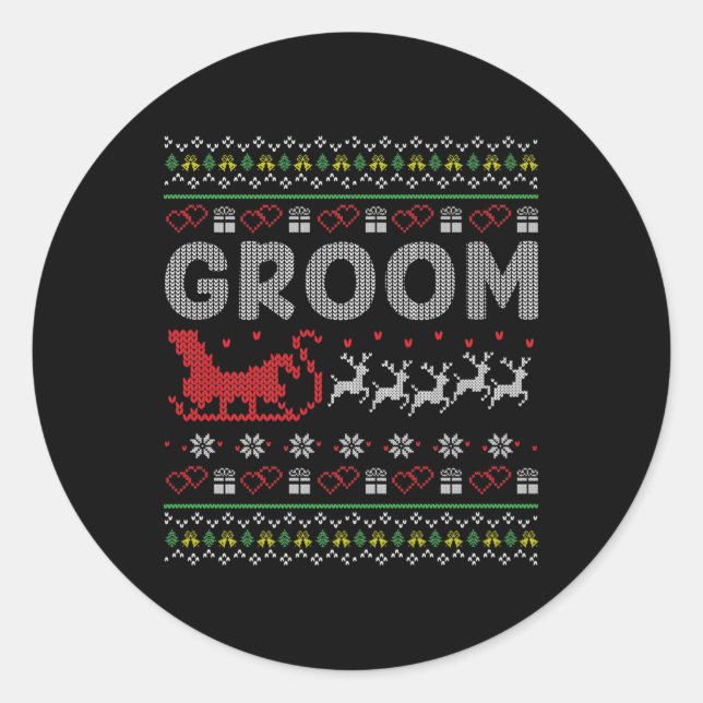 Groom Bride Christmas Xmas Ugly Matching Couple Gi Classic Round Sticker (Front)