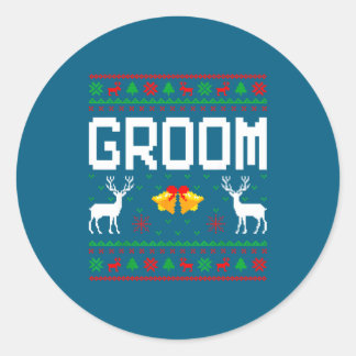 Groom bride married couple ugly christmas sweater classic round sticker