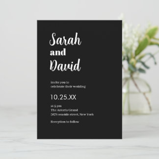 Groom Bride Modern black and white wedding Invitation