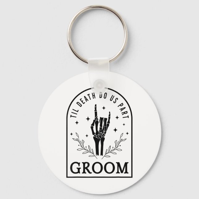 Groom Bride Skeleton Gothic Halloween Engagement W Keychain (Front)