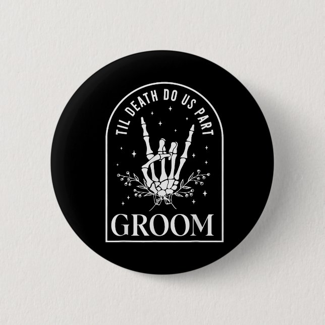 Groom Bride Skeleton Rock Hand Couples Wedding Hal Button (Front)
