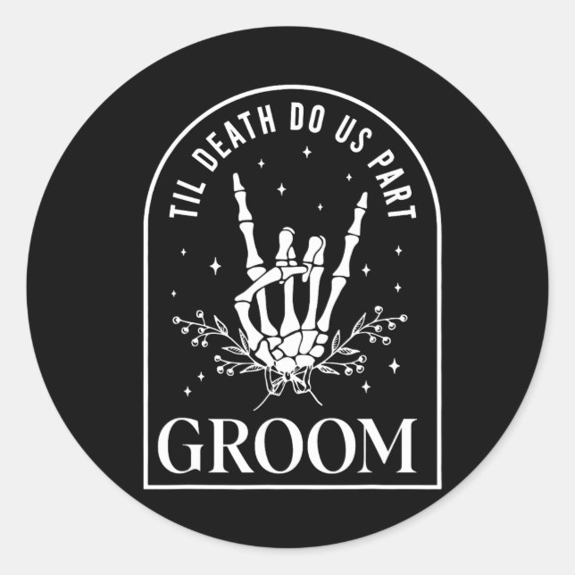 Groom Bride Skeleton Rock Hand Couples Wedding Hal Classic Round Sticker (Front)