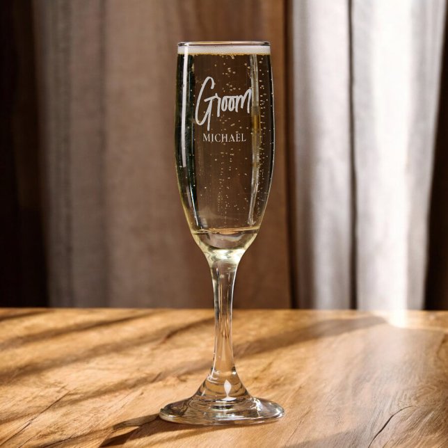 Groom Brush Handwritten Modern Champagne Flute (Creator Uploaded)