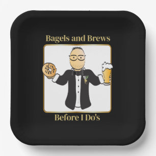 Groom Cartoon Funny Saying Bagel Wedding Brunch  Paper Plates